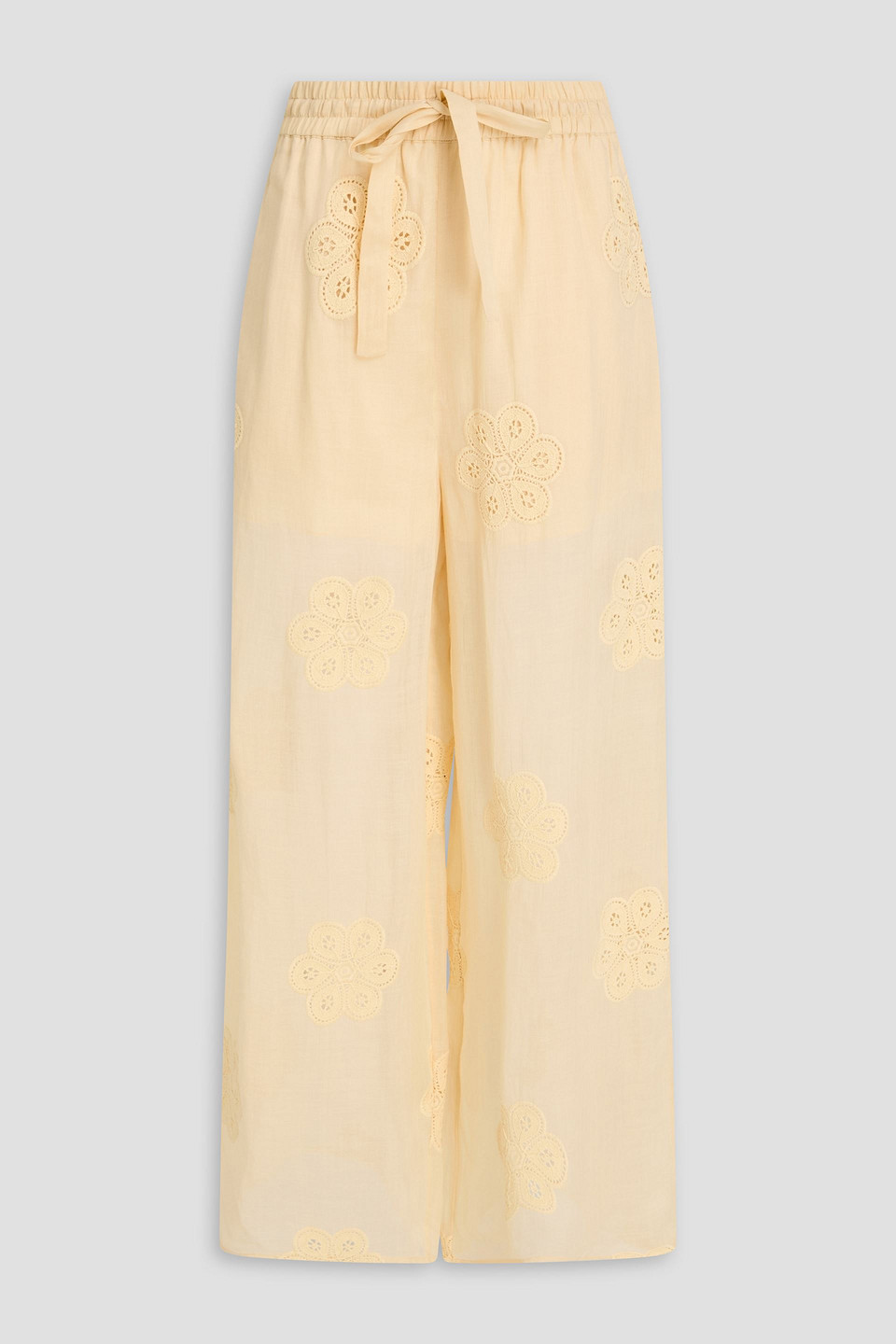 Embroidered ramie-gauze wide-leg pants - White - 00