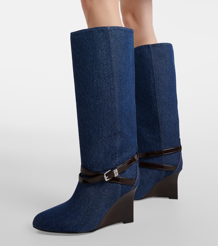 Kat denim knee-high wedge boots