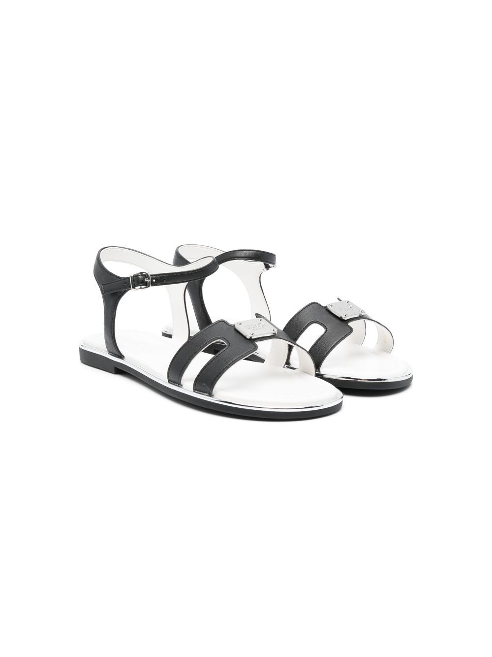Logo-plaque round-toe sandals - Black