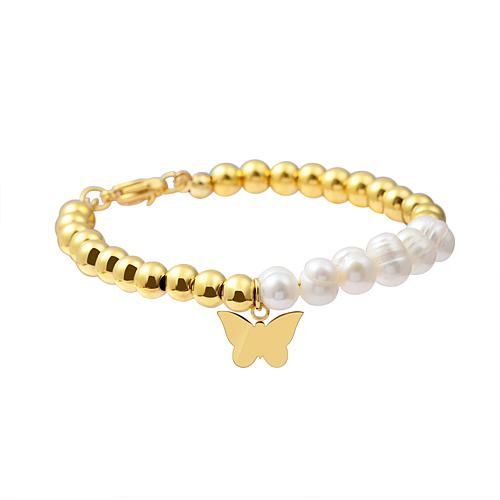 "Simulated Pearl Beaded Butterfly Drop 7"" Bracelet"