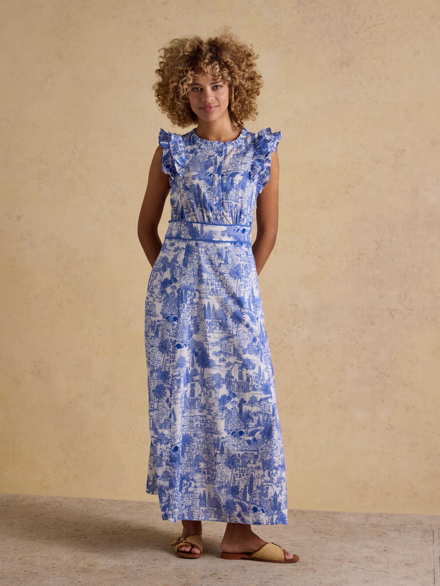 Samantha Blue/White Toile Woven Maxi Dress