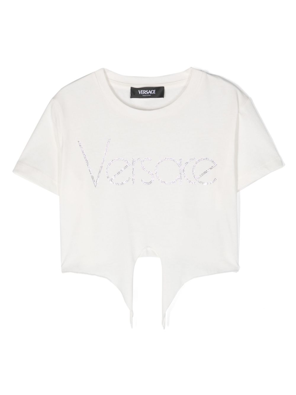 Rhinestone-logo cotton T-shirt - White