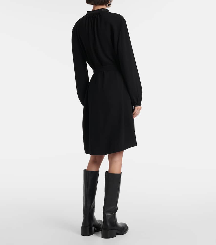 Faux leather-trimmed shirt dress