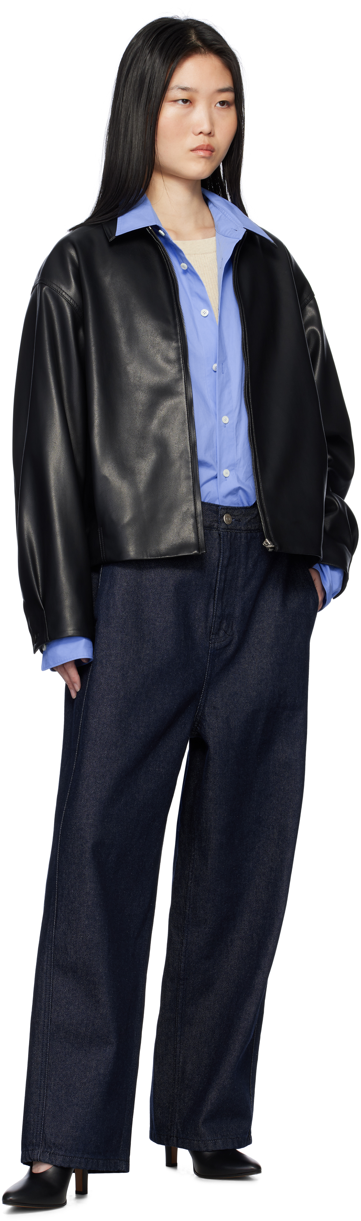 LE17SEPTEMBRE Black Spread Collar Faux-Leather Jacket