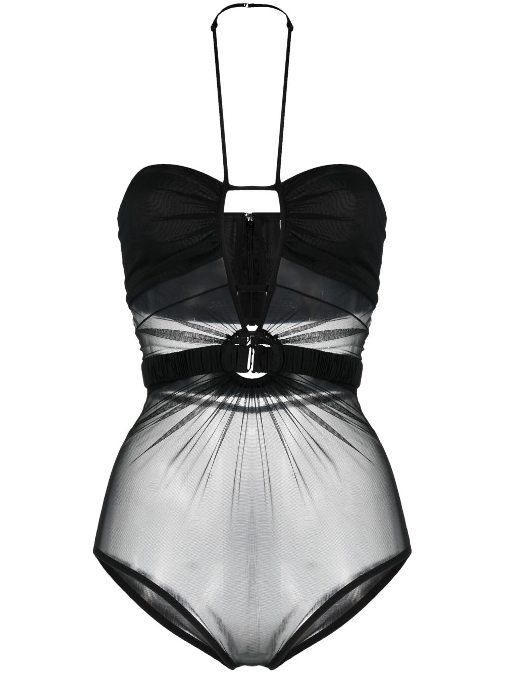Sheer-panel halterneck bodysuit - Black