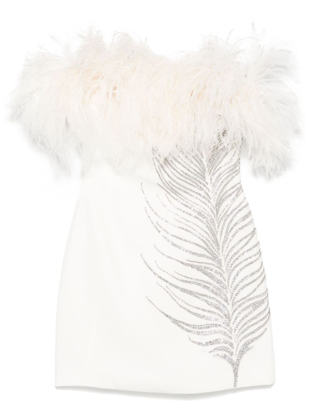 Crystal feather-appliqué mini dress - White