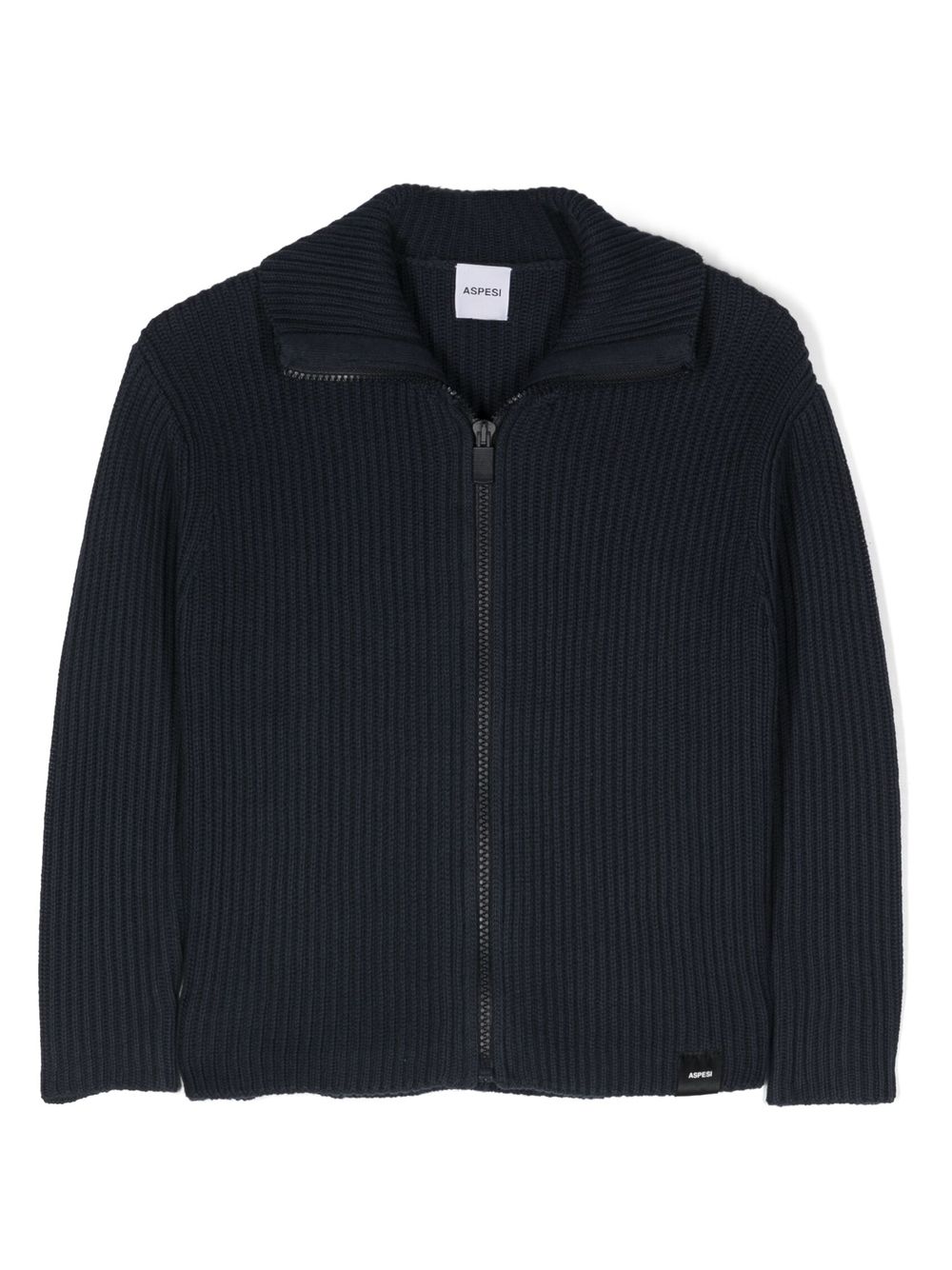 Ribbed-knit zip-up jumper - Blue