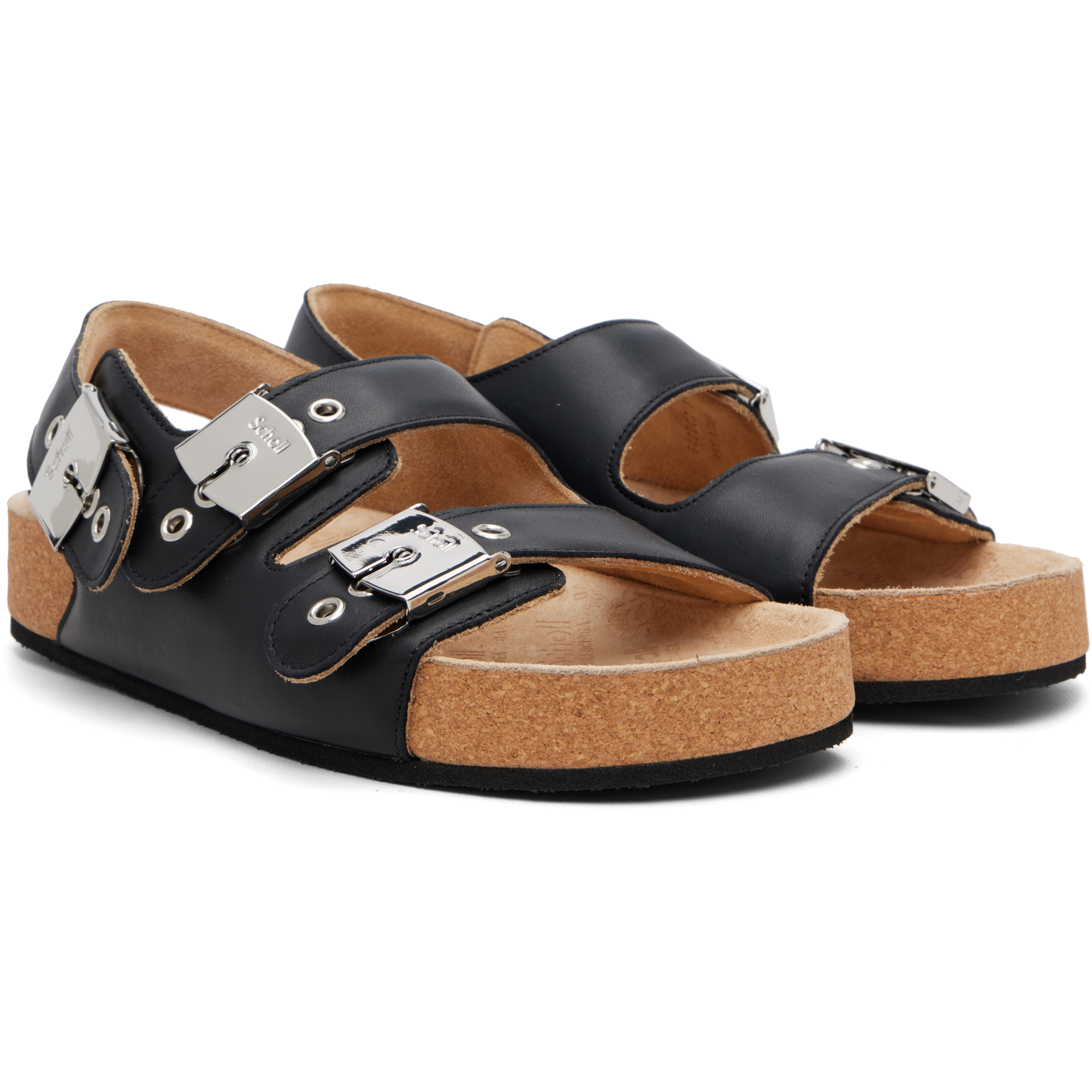 Black Scholl Edition Calfskin Flat Sandals