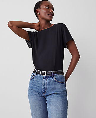 Ann Taylor Petite Mixed Media Crew Neck Tee