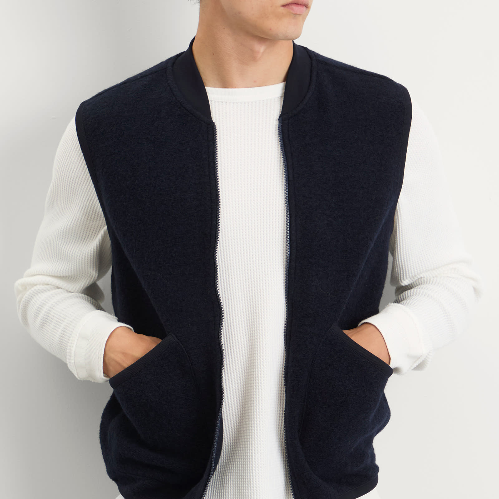 Men's Wool Fleece Zip Waistcoat Navy