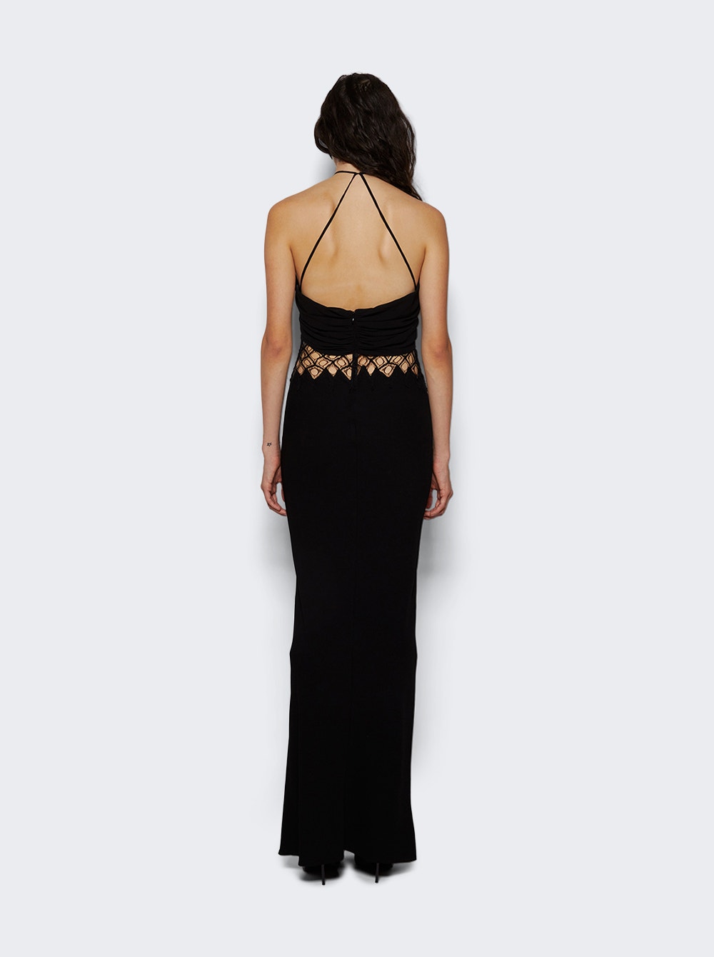 Net-detail silk maxi dress - Black