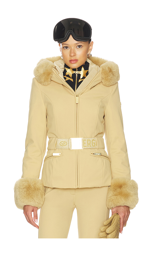 Goldbergh Prezioso Faux Border Ski Jacket in Tan. 32. Also , 36