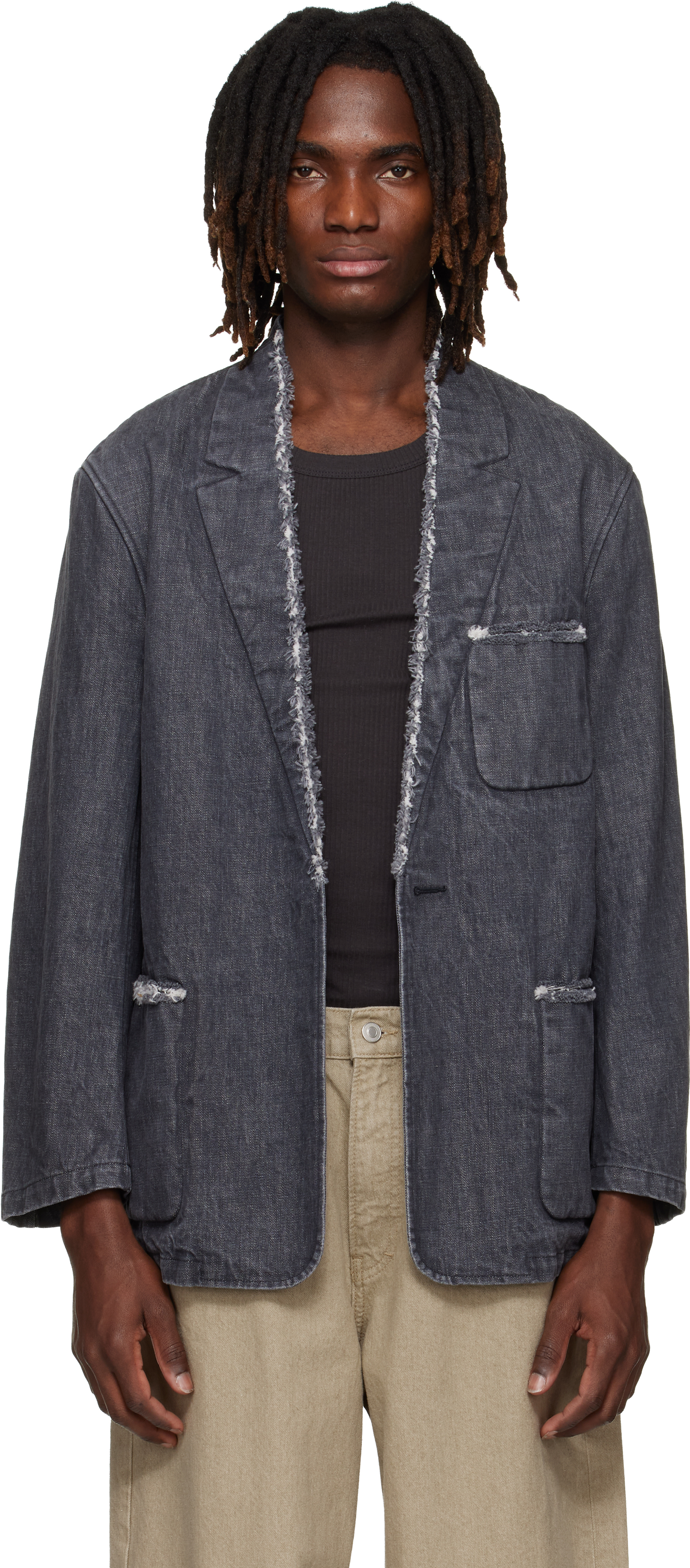 Gray Denim Cut-Off Blazer