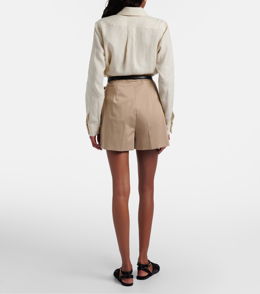 Tabacco pleated cotton-blend shorts
