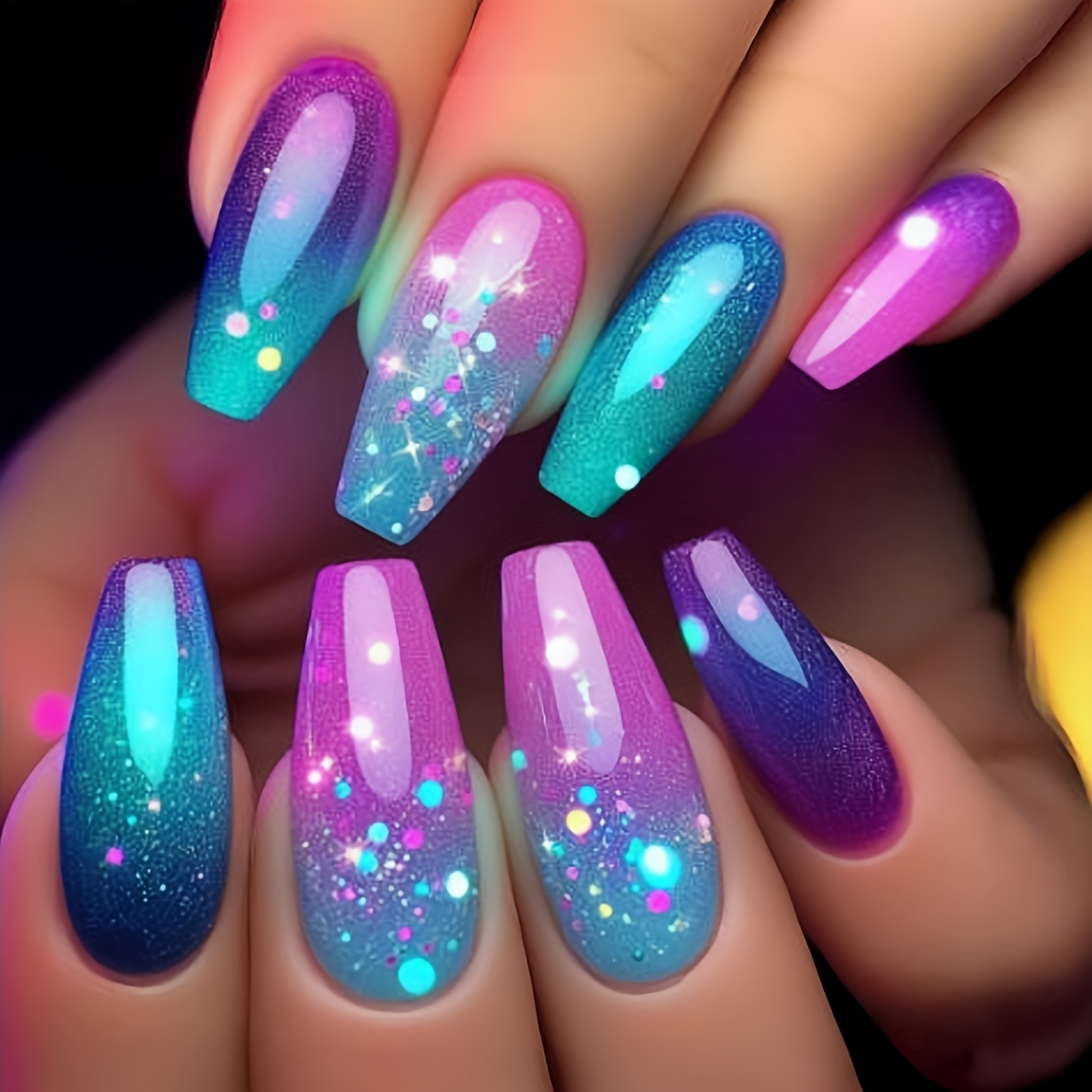 TEMU Press-on Nail Patches, Mid-long Style Nails, Purple Ombre Polka Dot Nude Nail Patches, New Year Style Nails, Spring Summer Stickers, Removable