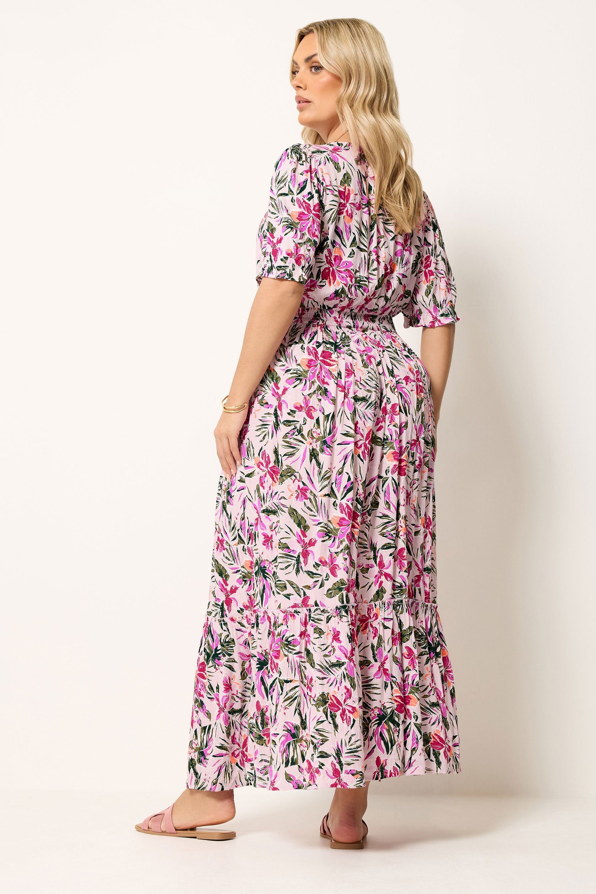 Yours Women's Tropical Shirred Maxi Dress in Baby Pink