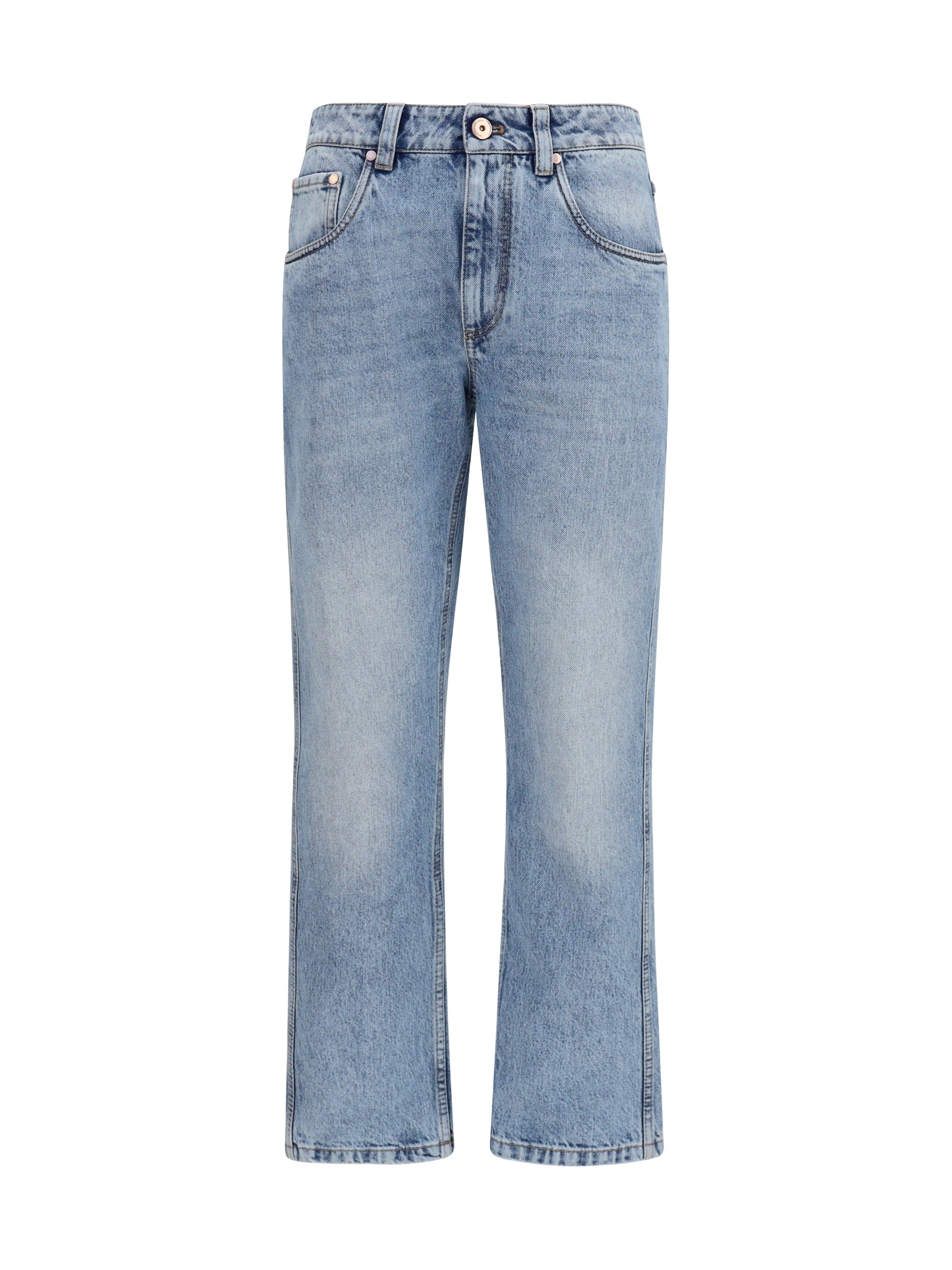 Five-Pocket Straight-Leg Denim Jeans — Blue