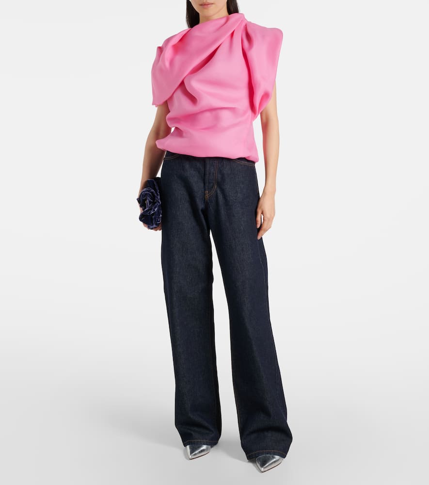 Draped silk satin top