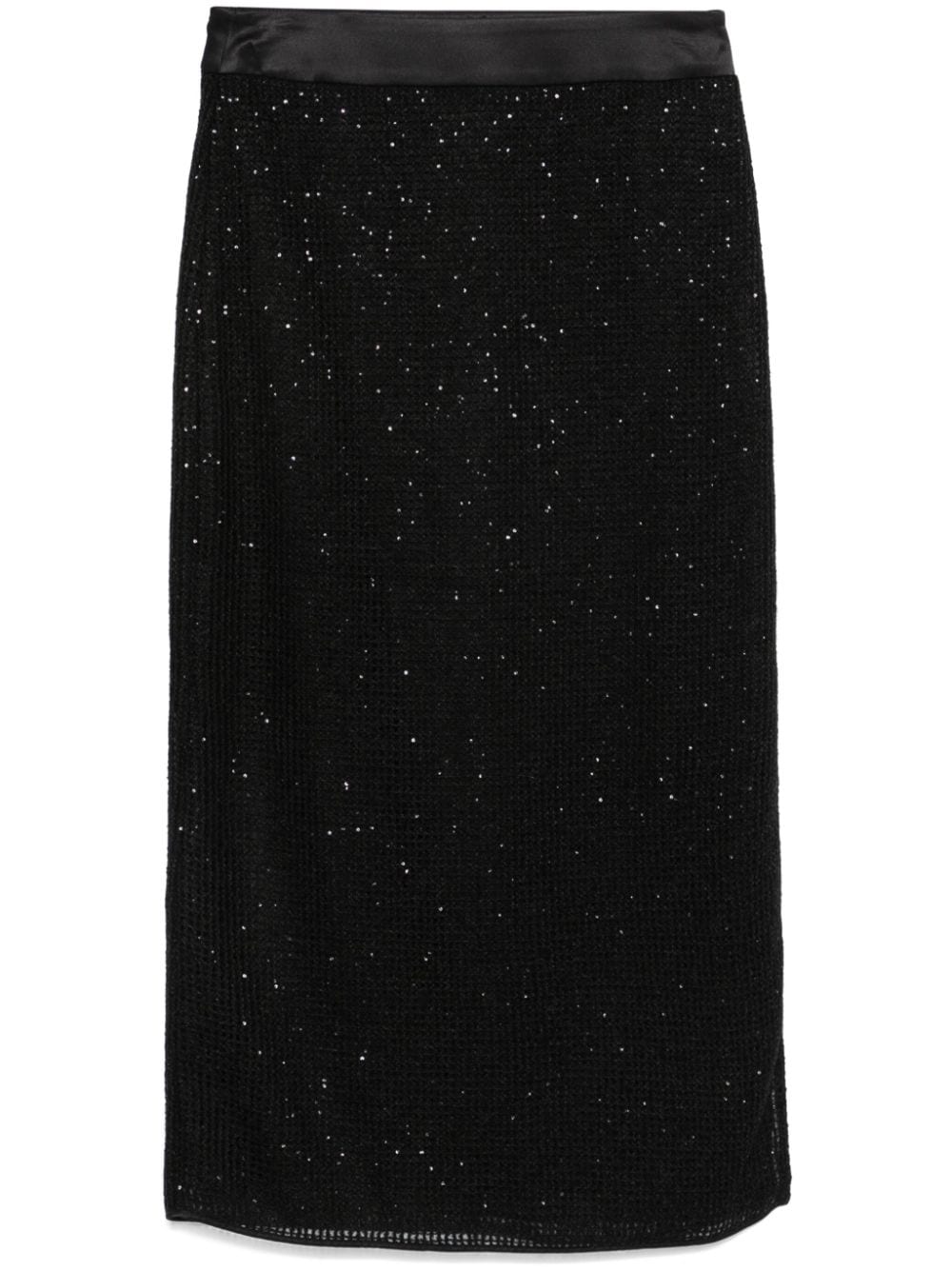 Sequin-Embellished Mesh Skirt — Black