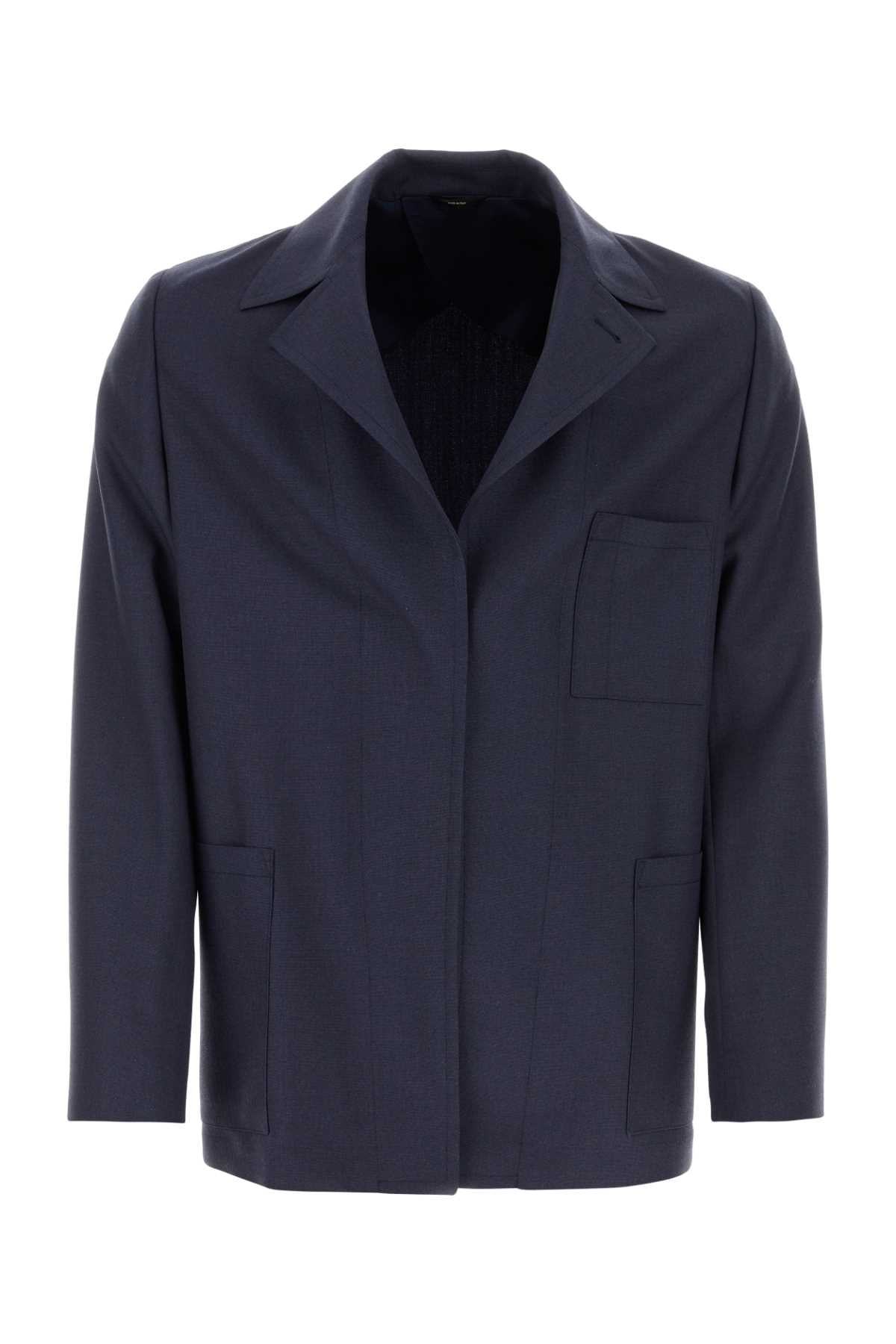 Virgin Wool Blazer — Navy