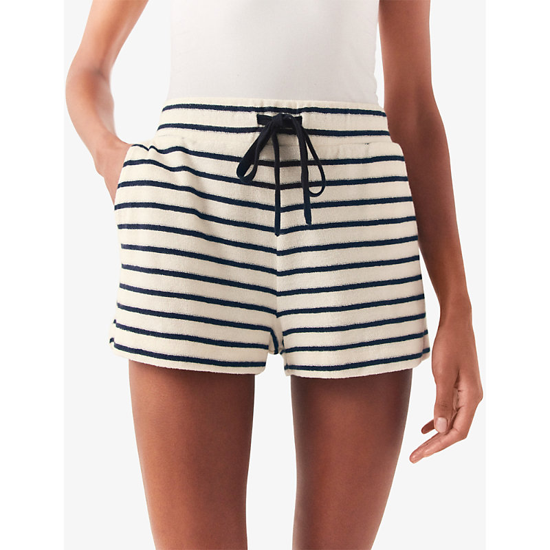 Womens Navystripe Striped Towelling-textured Organic-cotton Shorts