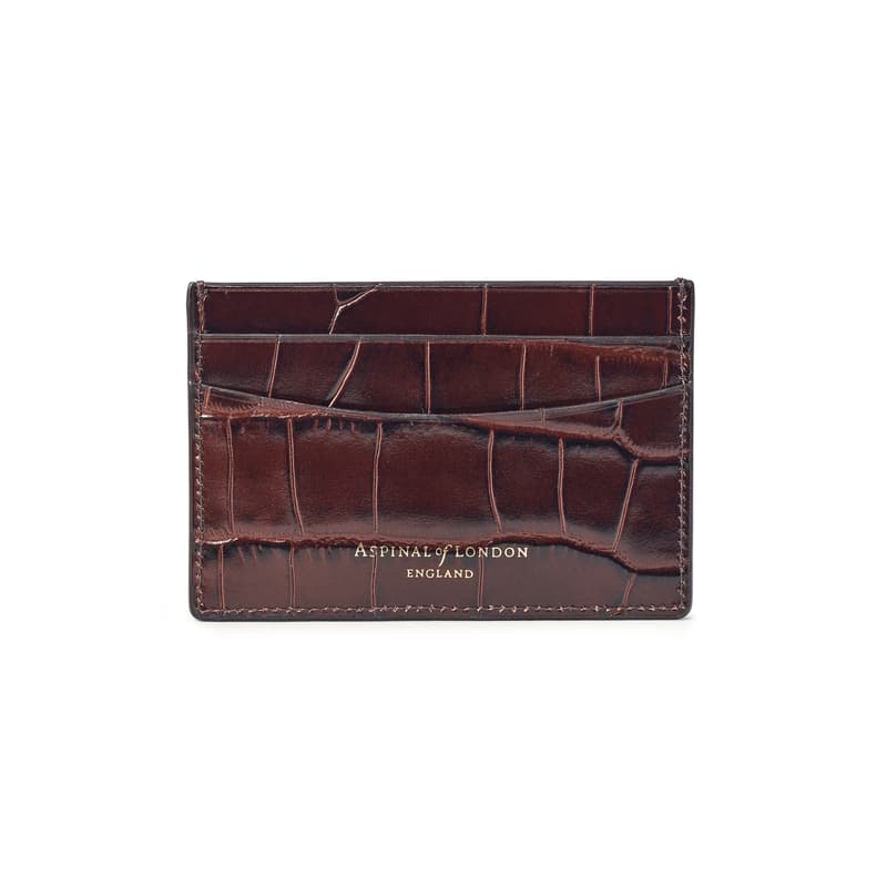 Slim Credit Card Holder in Deep Shine Amazon Brown Croc