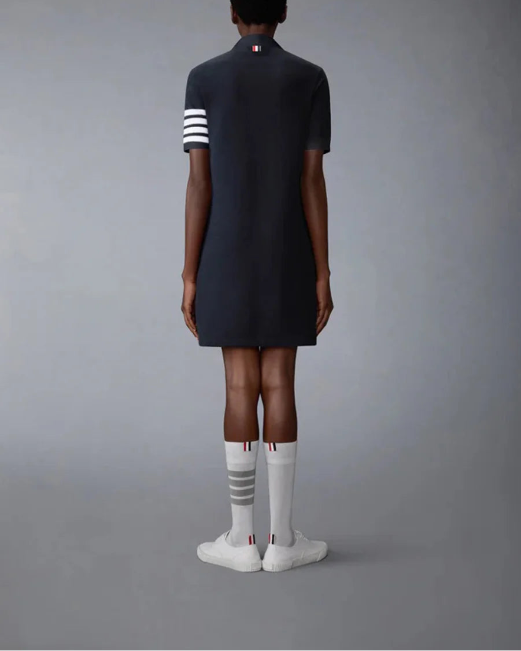 Textured Pique 4-Bar Polo Dress