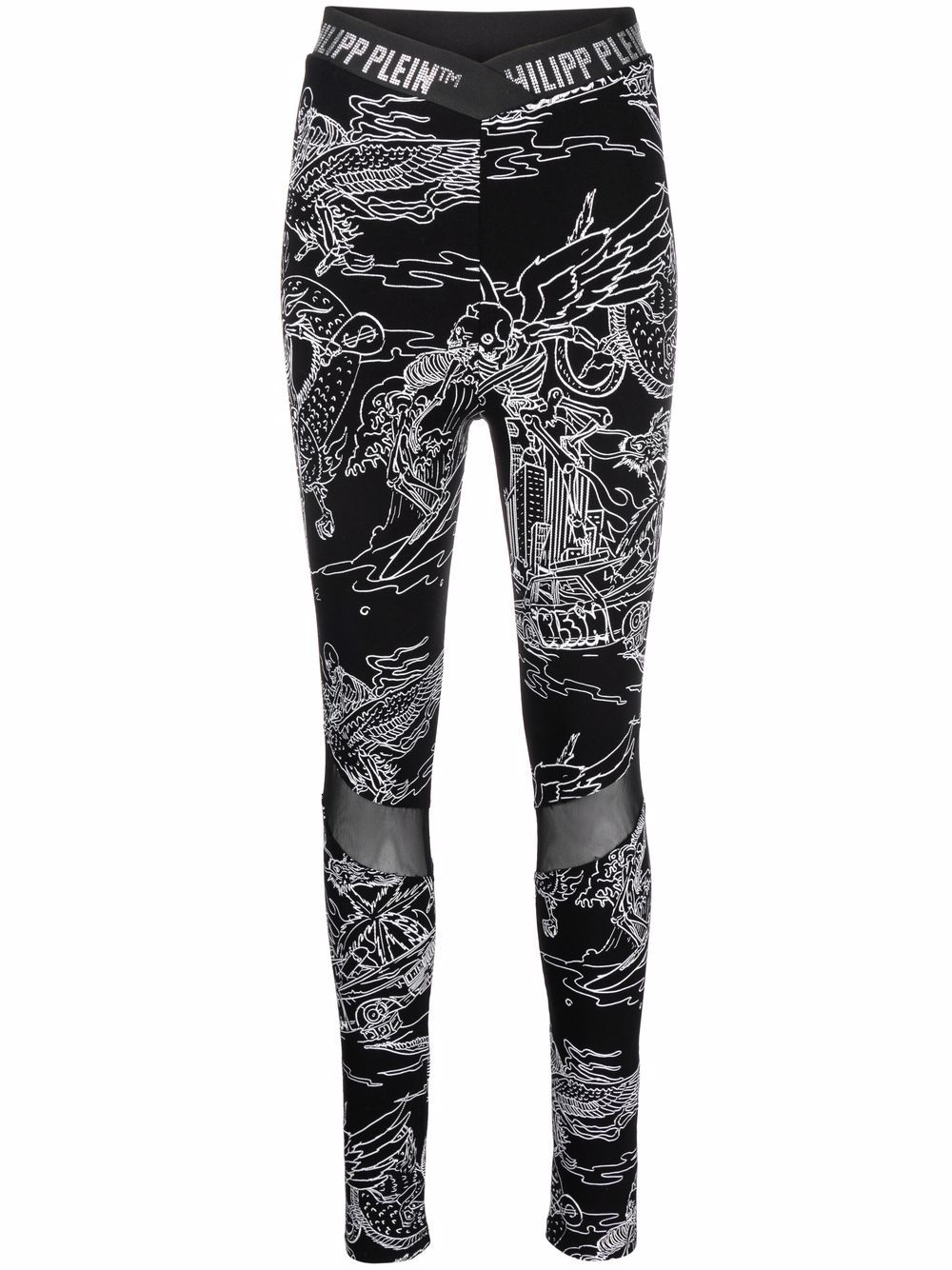 High-waist tattoo-print leggings - Black