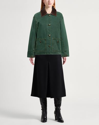 Woman Denim outerwear Green Size 10 Cotton, Lambskin, Polyester