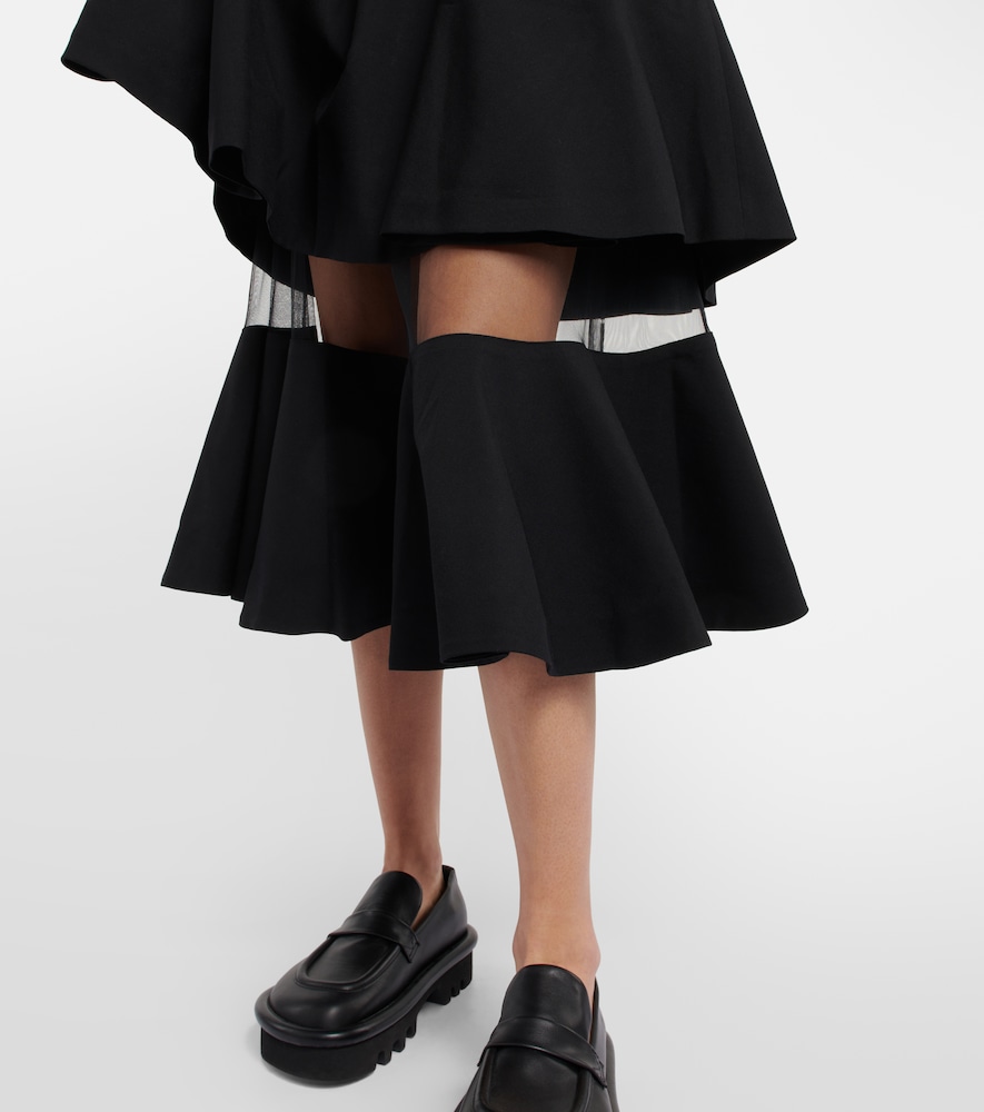 Mesh-trimmed wool midi dress
