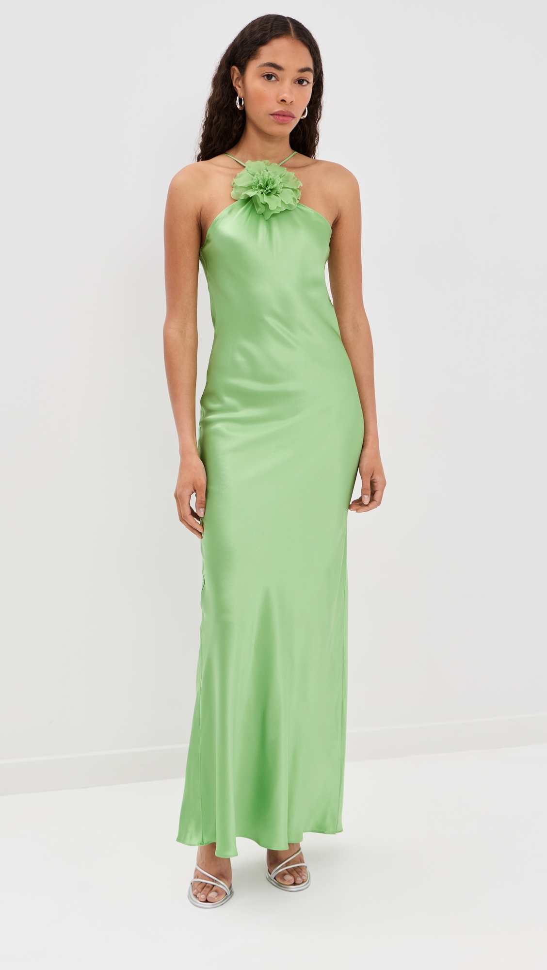 Silk Bias Halter Dress Green