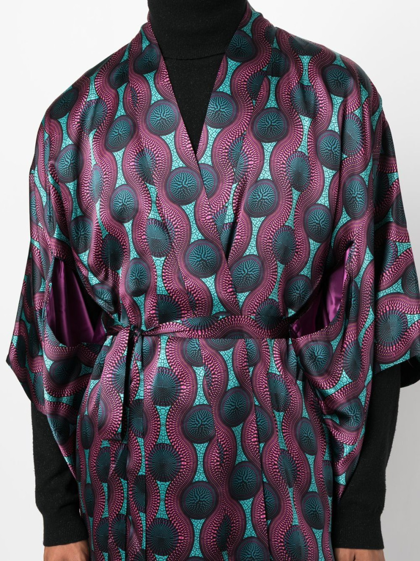 - Printed Silk Kimono Dress