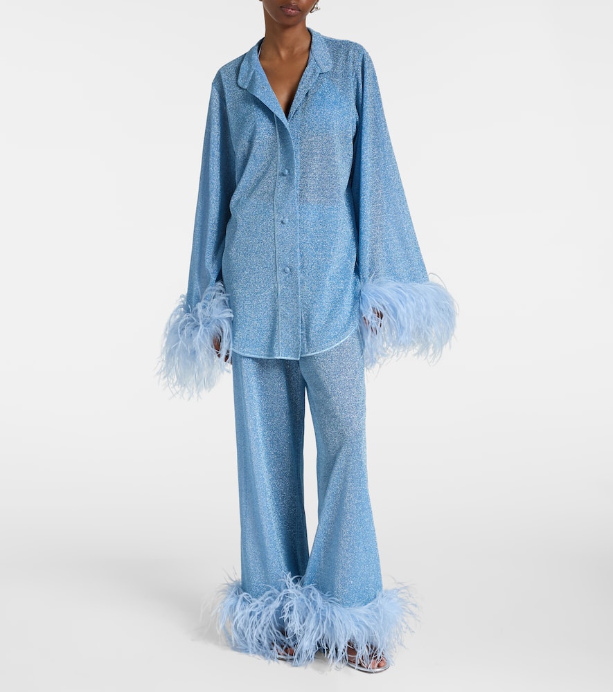 Oséree Lumière feather-trimmed wide-leg pants