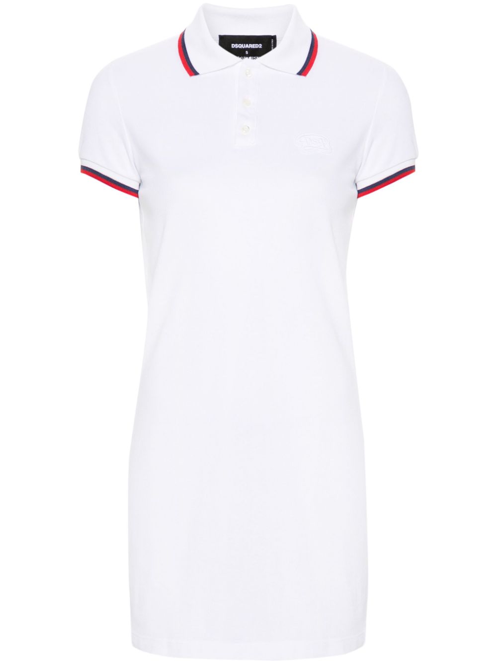 Stripe-trim cotton polo dress - White