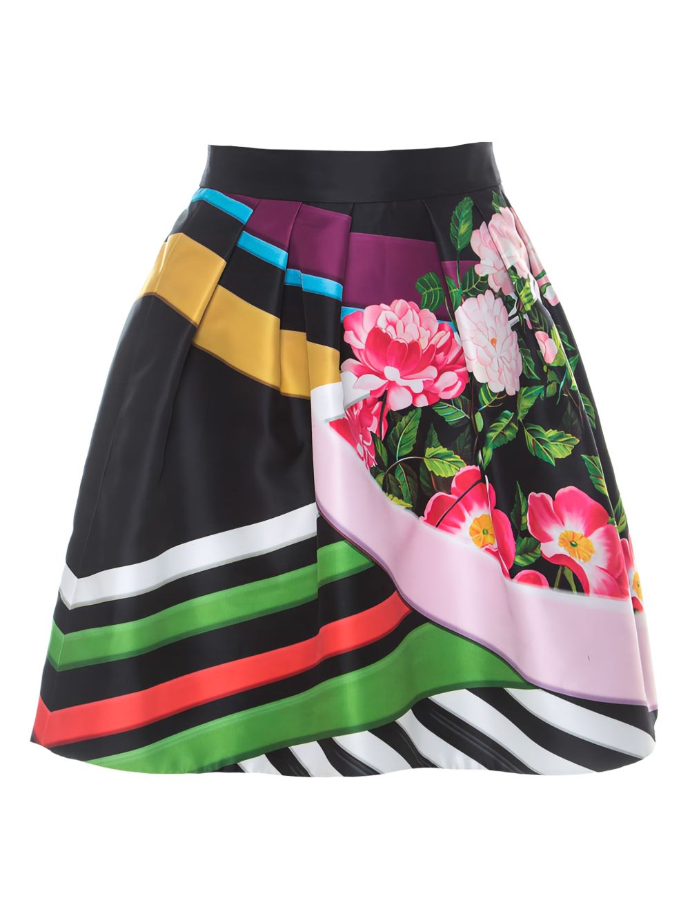 Floral striped pleated skirt - Black