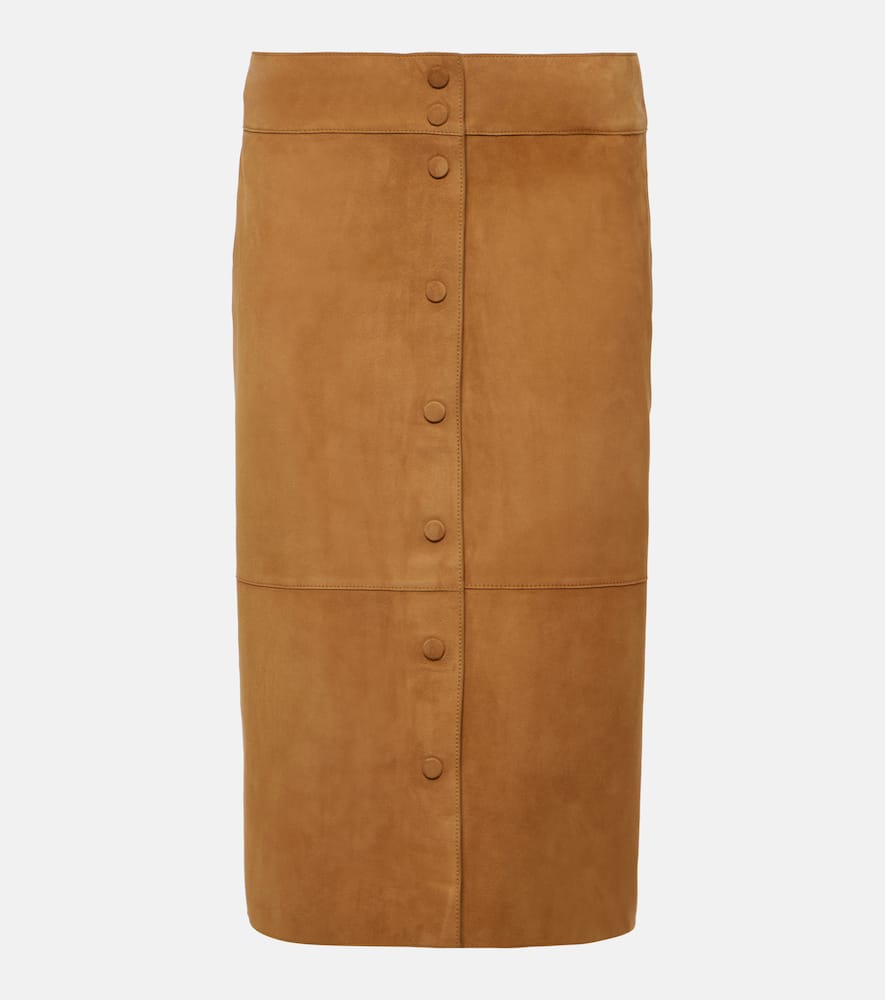 High-rise leather midi skirt