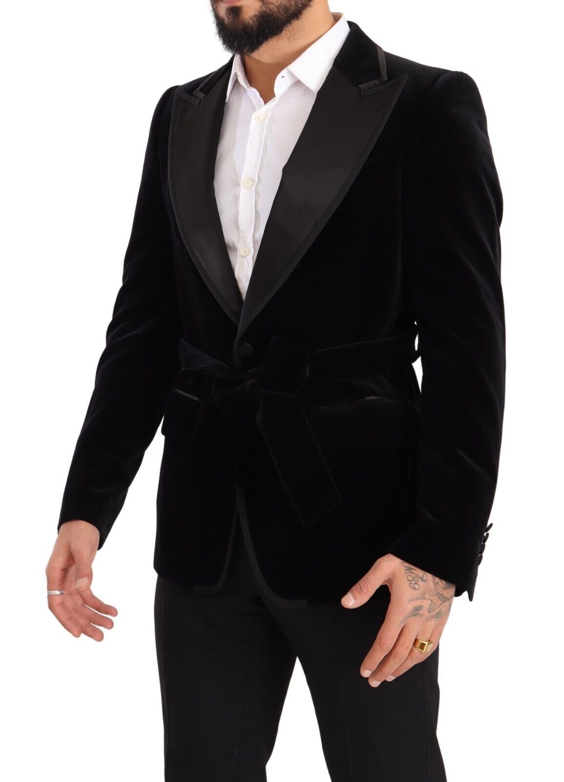 Velvet Single-Breasted Blazer — Black