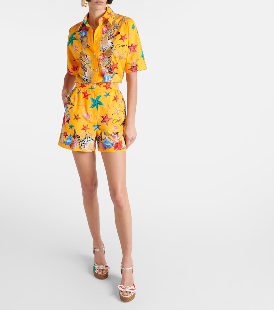 Capri printed high-rise cotton shorts