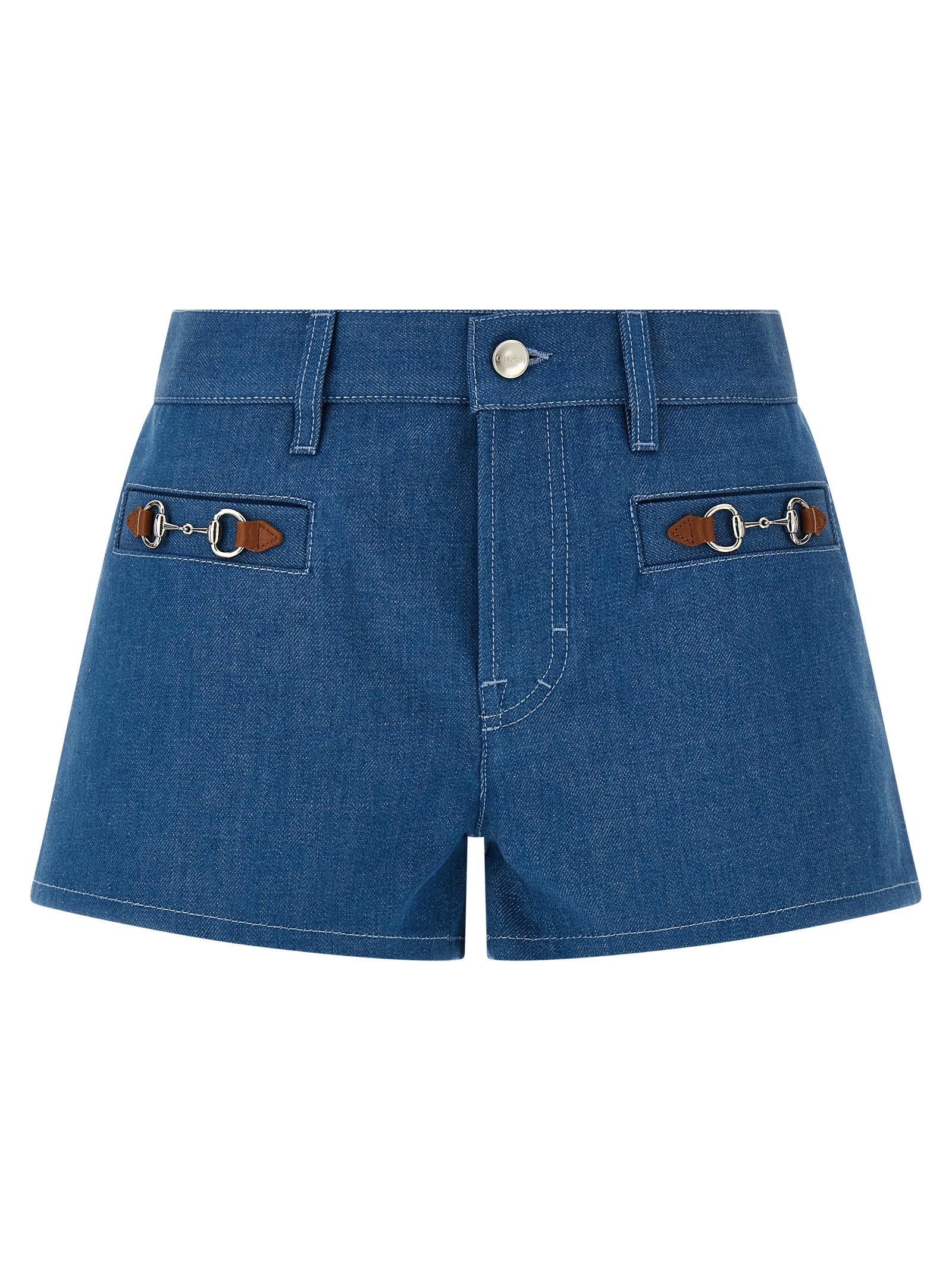 Cotton Denim with Morsetto Details Bermuda Shorts — Blue