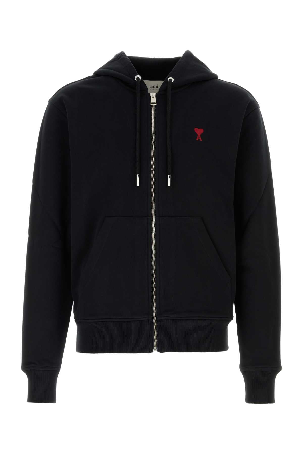 Cotton Logo-Embroidered Hoodie — Black