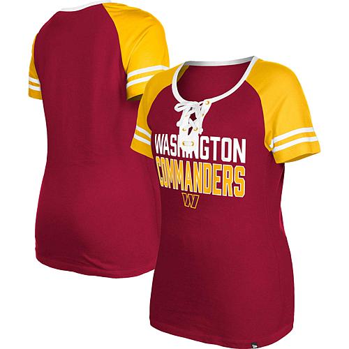 Women's Burgundy Washington Commanders Raglan Lace-Up T-Shirt