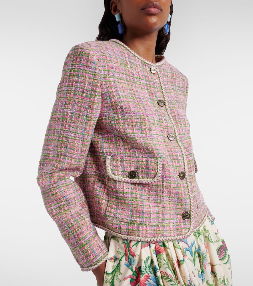 Checked cotton-blend tweed jacket