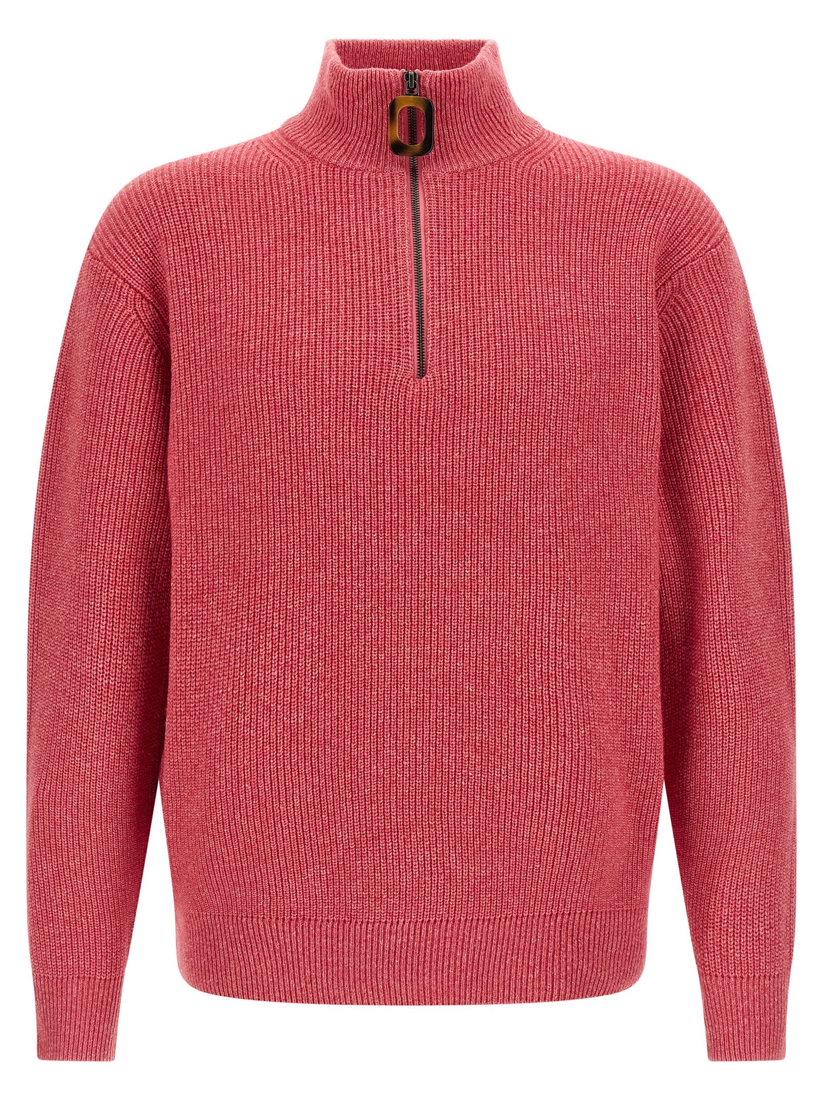 Half-Zip Wool-Cotton Sweater — Rose