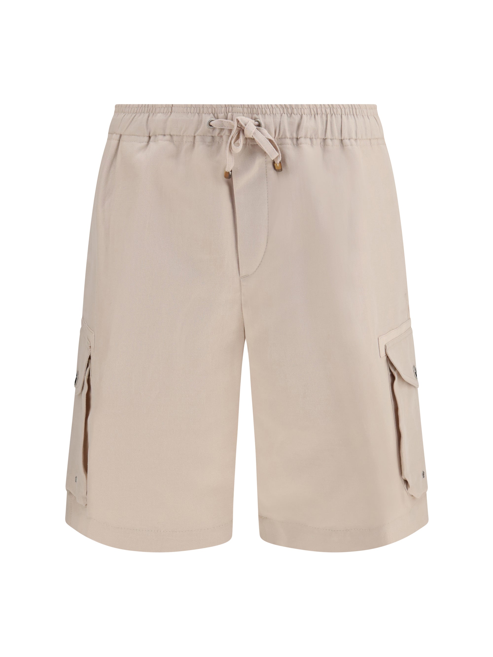 Linen-Cotton Cargo Bermuda Shorts — Beige