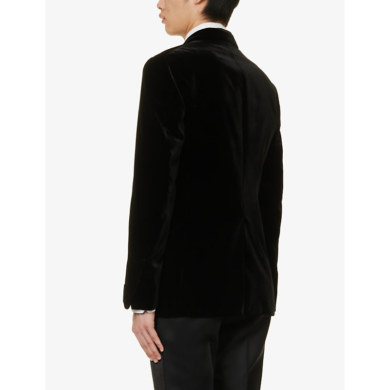Mens Black Shelton Notched-lapel Regular-fit Velvet Tuxedo Jacket