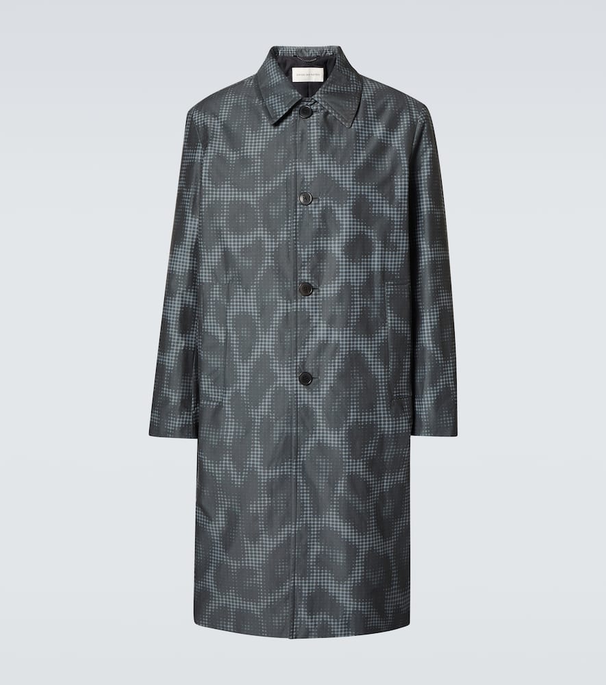 Leopard-print checked car coat