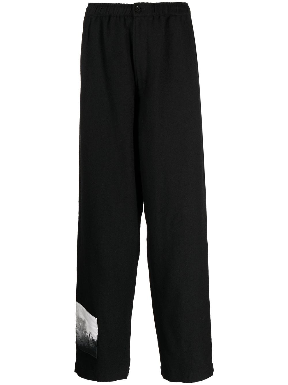 Graphic-patch wool trousers - Black