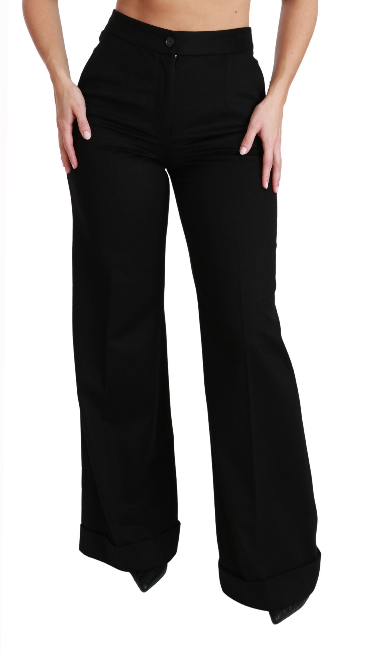 100% Cashmere Wide-Leg Flared Trousers — Black