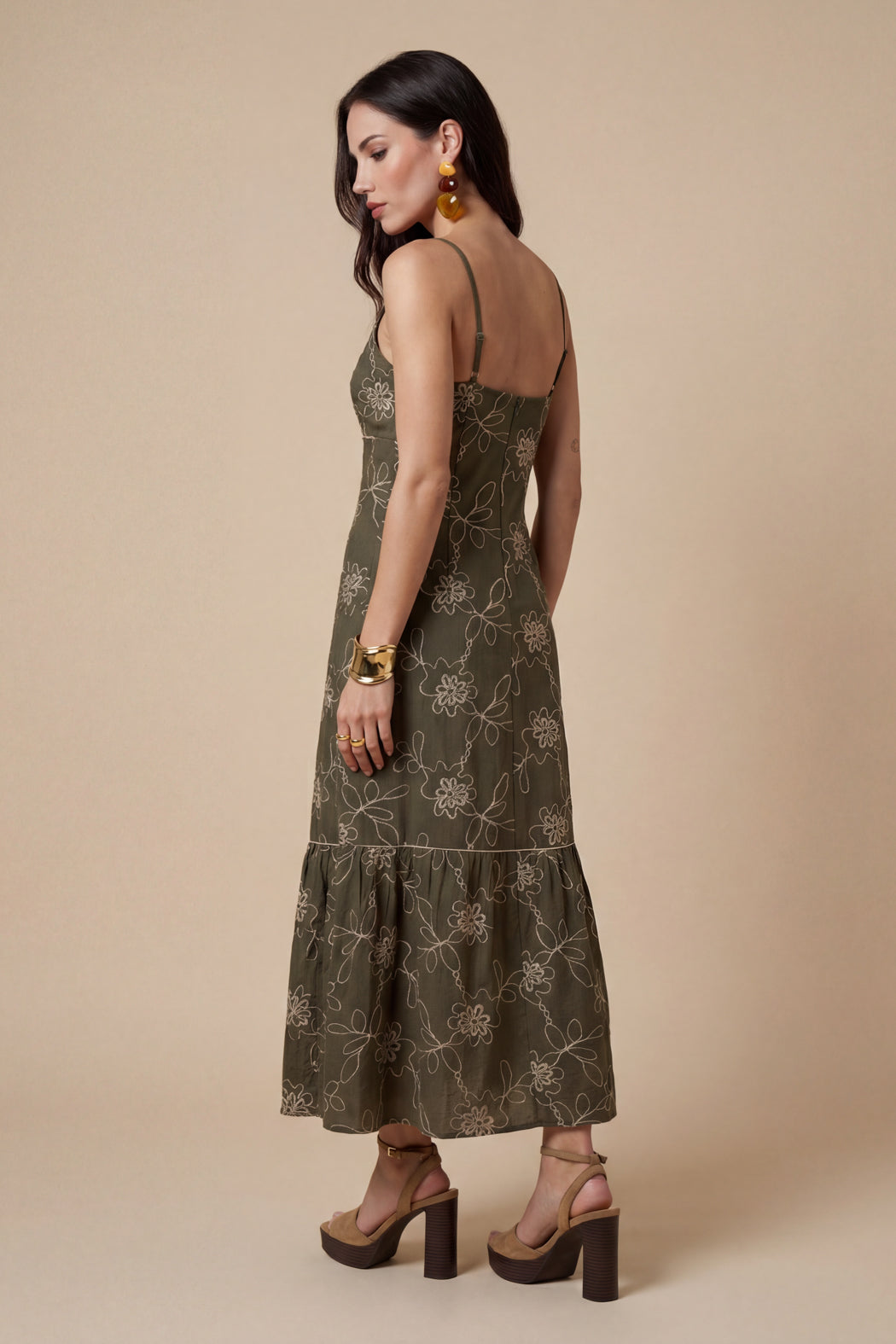 Urban Bliss Womens Embroidered Maxi Dress Khaki