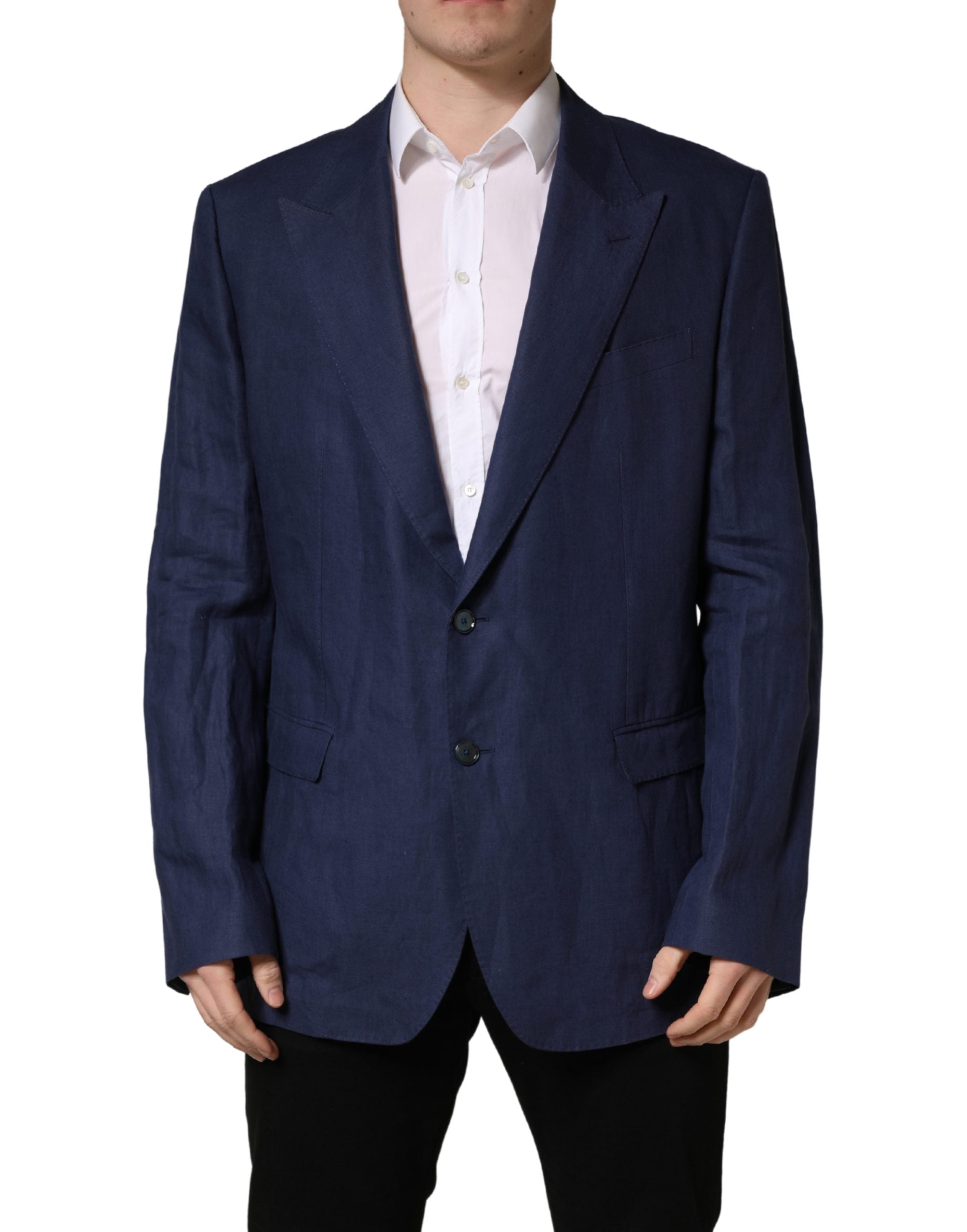 Linen 2-Button Blazer — Blue